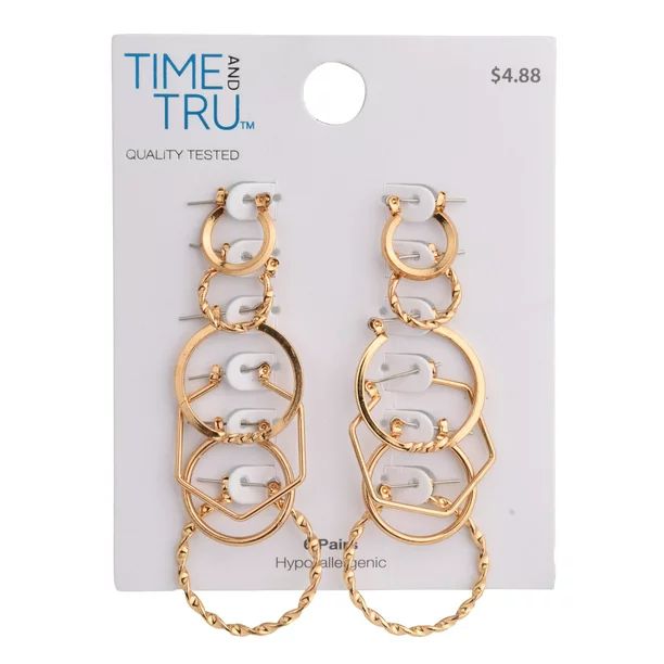 Time and Tru Female 6-On Gold Plated Hoop Earring Set - Walmart.com | Walmart (US)