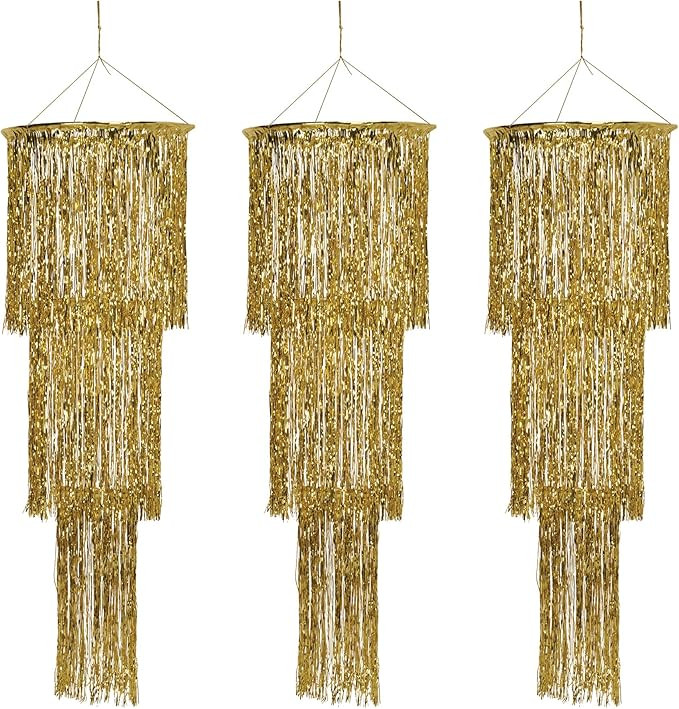 Beistle 3 Piece Three Tier Metallic Gold Plastic Shimmering Hanging Chandeliers For New Year's Ev... | Amazon (US)