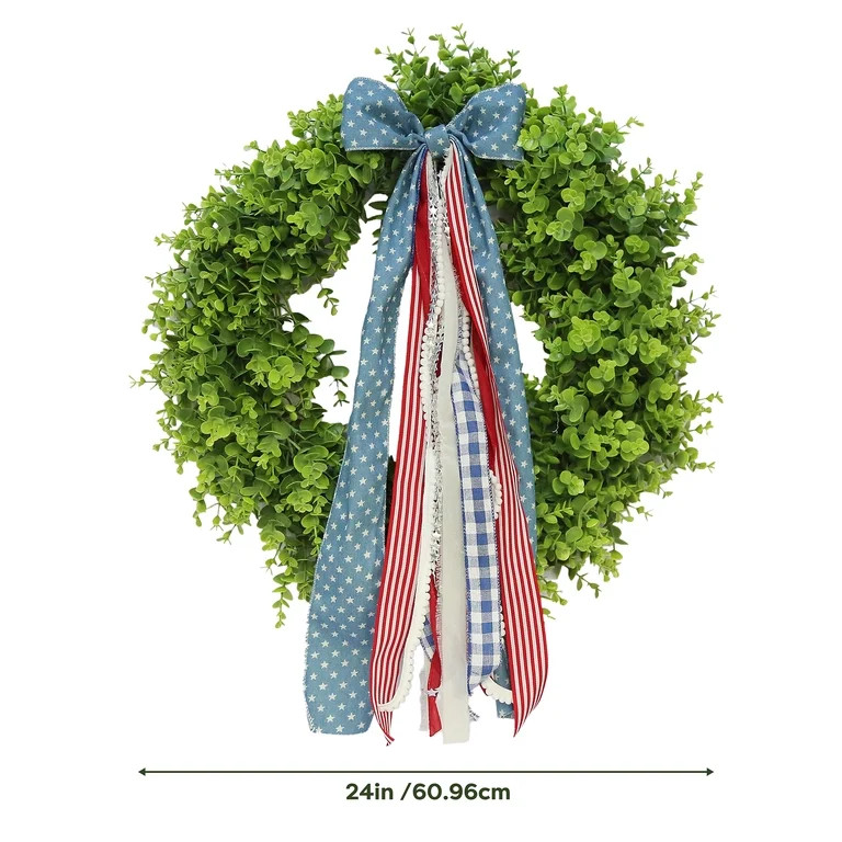Boxwood Wreath with Bow, Red/White/Blue, 28", by My Texas House | Walmart (US)