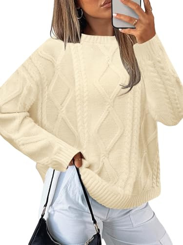 MixShe Women's Oversized Crewneck Cable Knit Sweaters Fall Fashion 2025 | Amazon (US)