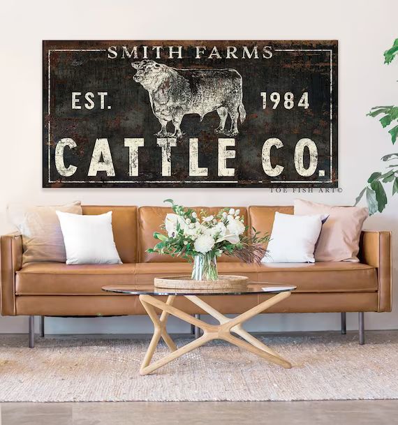 Modern Farmhouse Wall Decor Cattle Company Last Name Established Family Sign Rustic Cow Decor Lar... | Etsy (US)