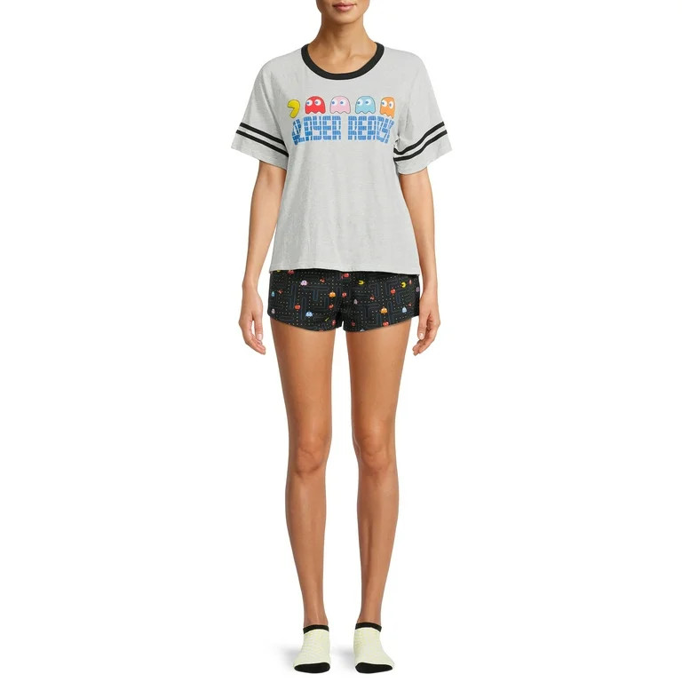 Pac-Man Women's T-Shirt, Sleep Shorts and Socks, 3-Piece Set | Walmart (US)
