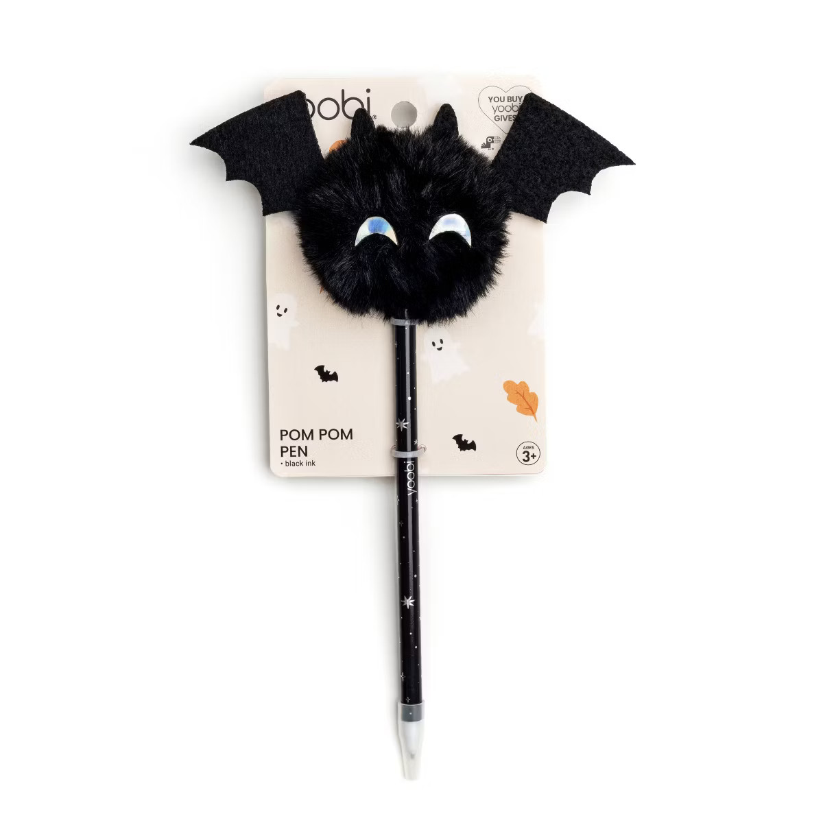 Yoobi Pom Pom Novelty Pen Halloween Bat Topper Black Ink 1.0mm Ballpoint | Target