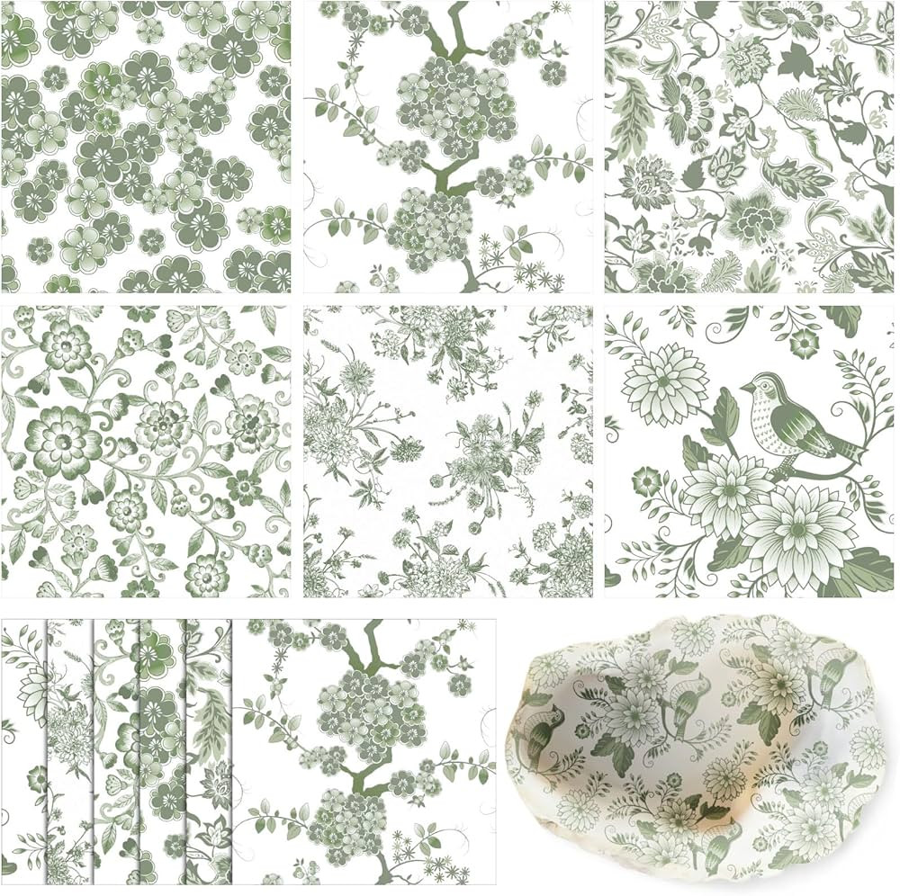 Epakh 36 Pack 6 Style Sage Green Decoupage Napkins Assorted Floral Chinoiserie Tissue Decorative ... | Amazon (US)