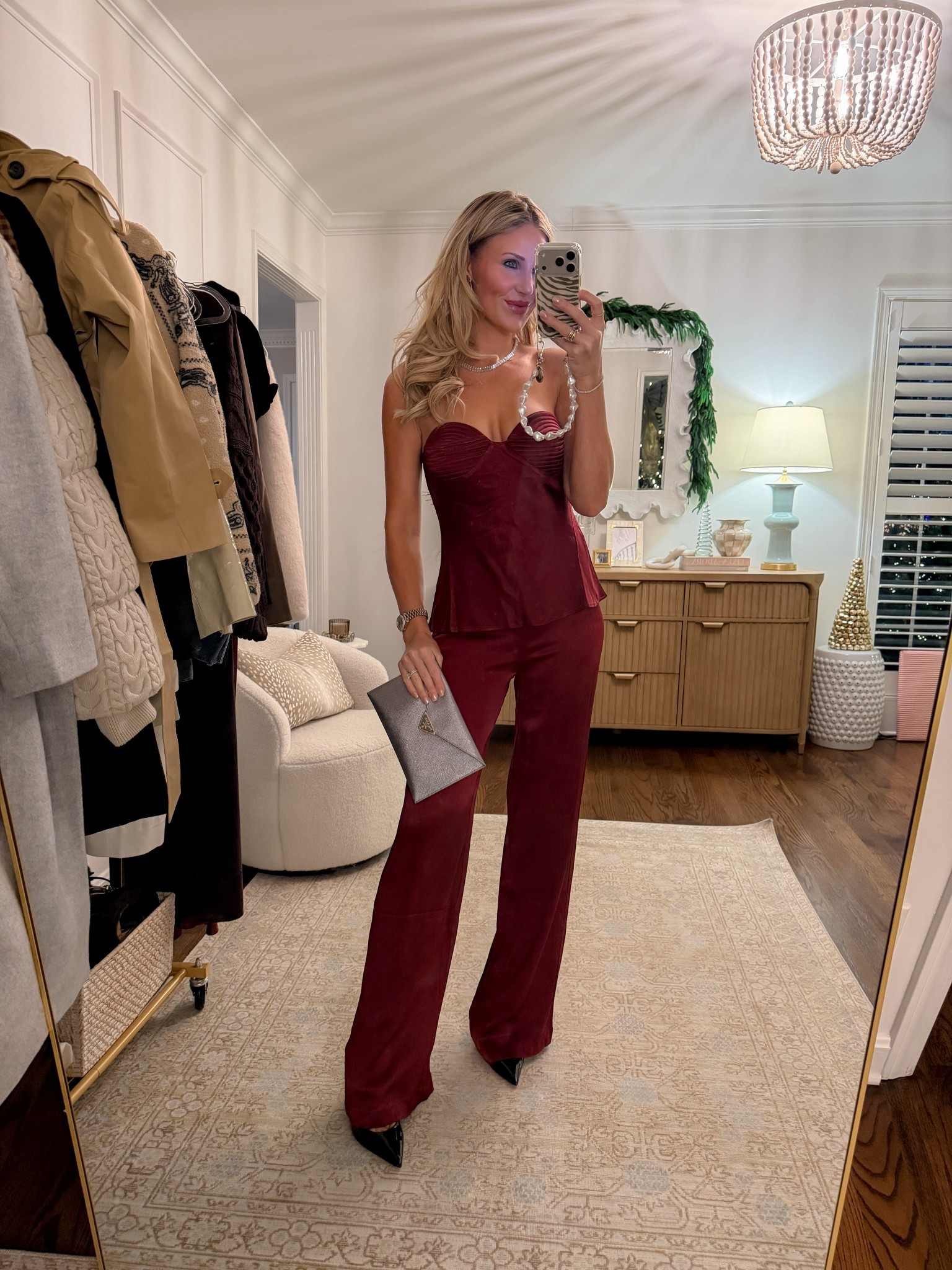 Holiday party outfit! Revolve, satin set, burgundy 

#LTKgrwm #LTKootd #LTKHoliday