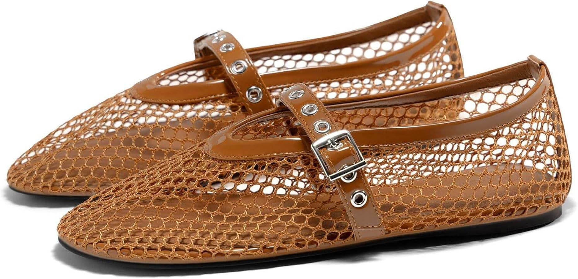 Coutgo Womens Mesh Ballet Flats Mary Jane Fishnet Ballerina Buckle Strap Comfortable Causal Dress... | Amazon (US)