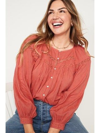 Long-Sleeve Embroidered Lace-Trimmed Blouse for Women | Old Navy (US)