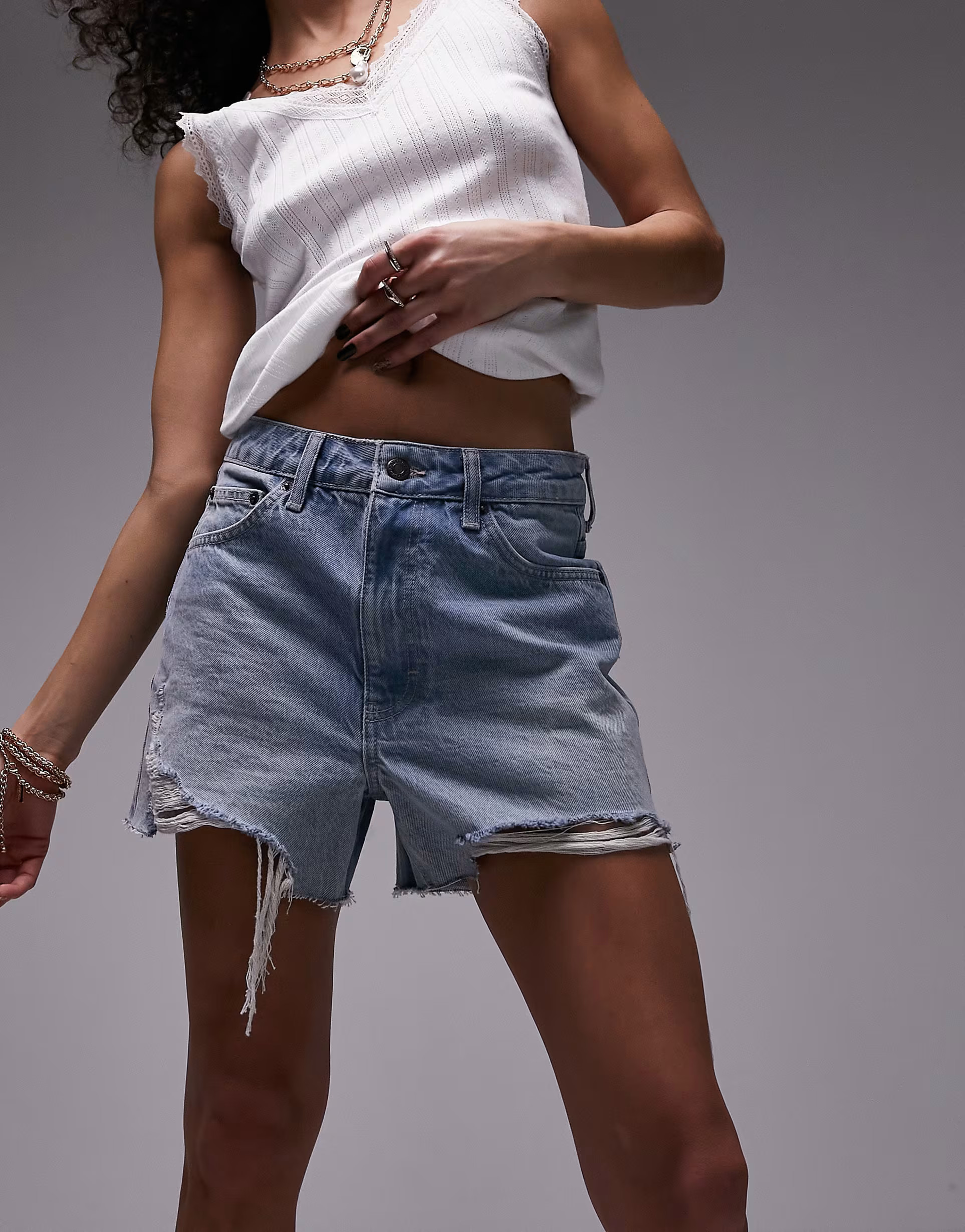 Topshop denim a-line Mom Shorts with rip in vintage blue | ASOS (Global)