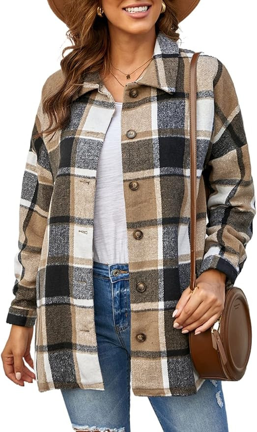Amazon.com: Shacket Jacket Women Ladies Winter Coats Plus Size Fall Fashion Casual Button Down Ov... | Amazon (US)