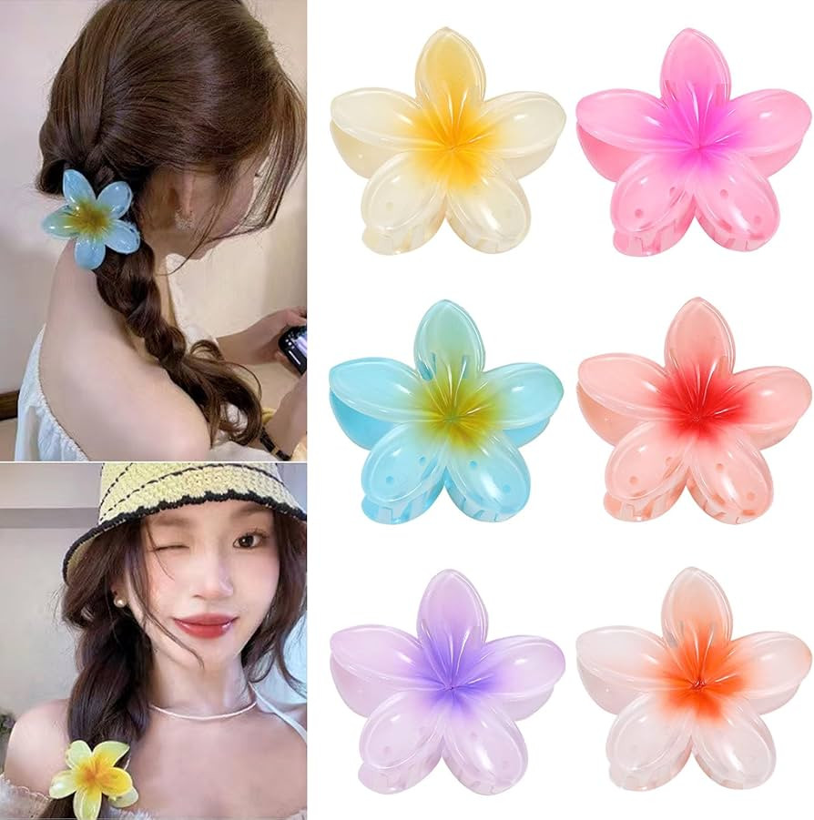 Hawaiian Flower Hair Claw Clips - Large Flower Hair Clips for Thin/Thick Hair - Strong Hold Nonsl... | Amazon (US)