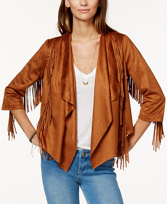 American Rag Fringed Faux-Suede Waterfall-Front Jacket, Only at Macy's | Macys (US)