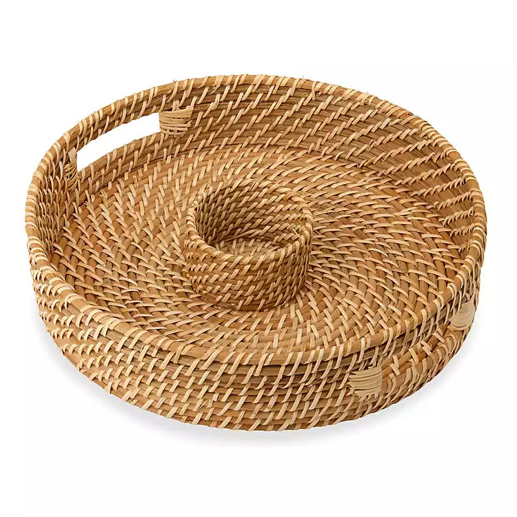 New! Natural Rattan Chip and Dip Serving Tray | Kirklands