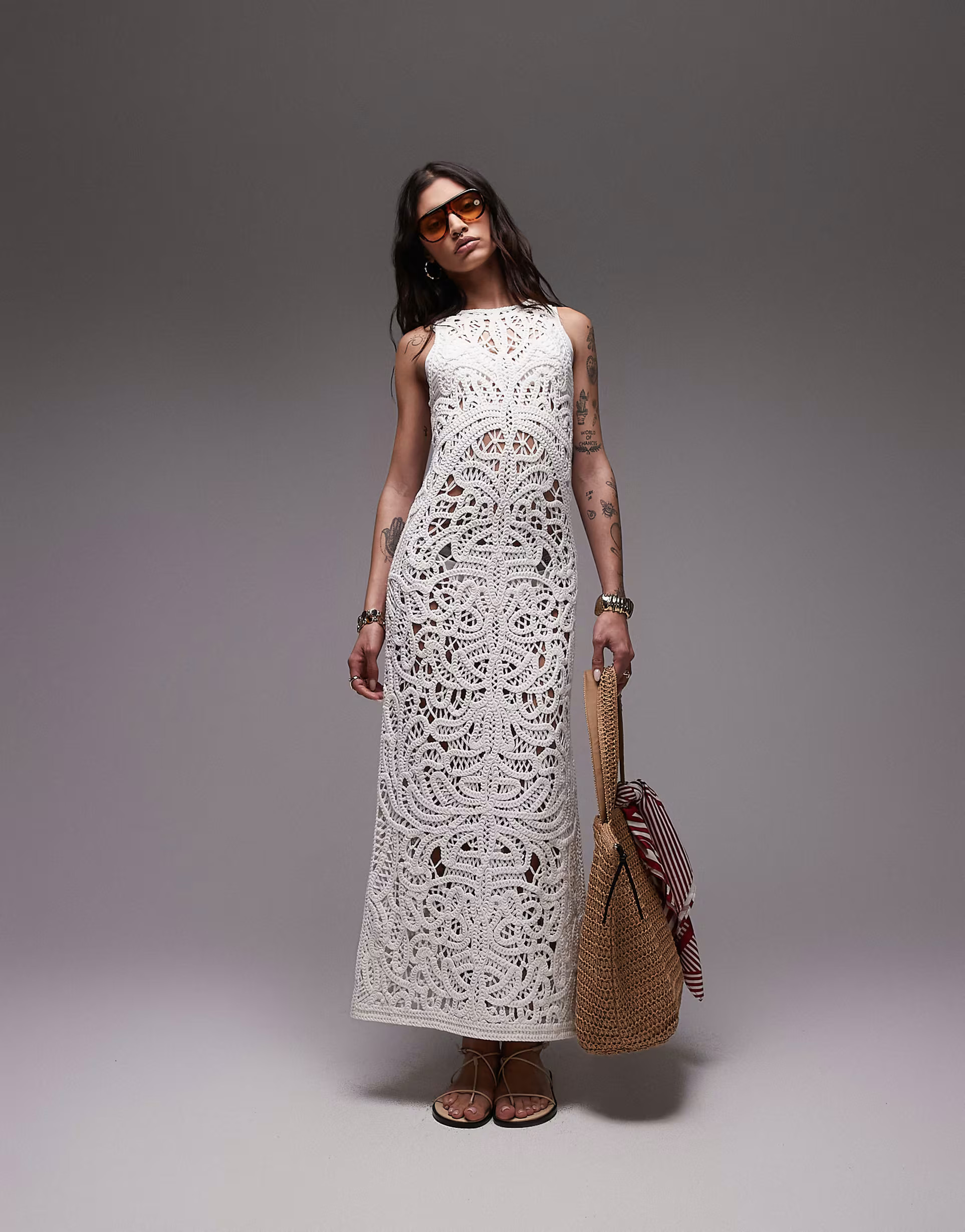 Topshop knitted premium crochet maxi dress in ivory | ASOS | ASOS (Global)