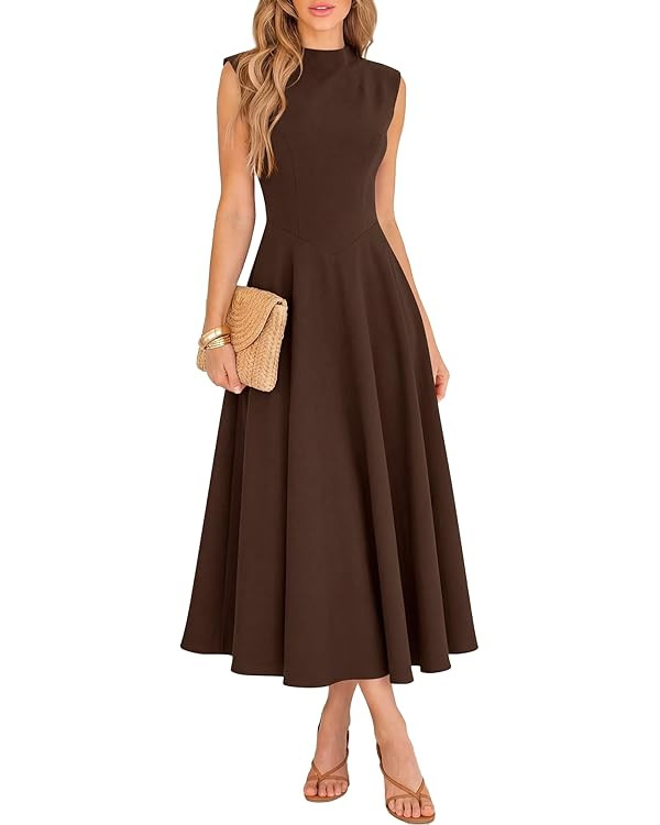 BTFBM Summer Dresses for Women 2026 Mock Neck Sleeveless High Waist Flowy Aline Maxi Spring Weddi... | Amazon (US)