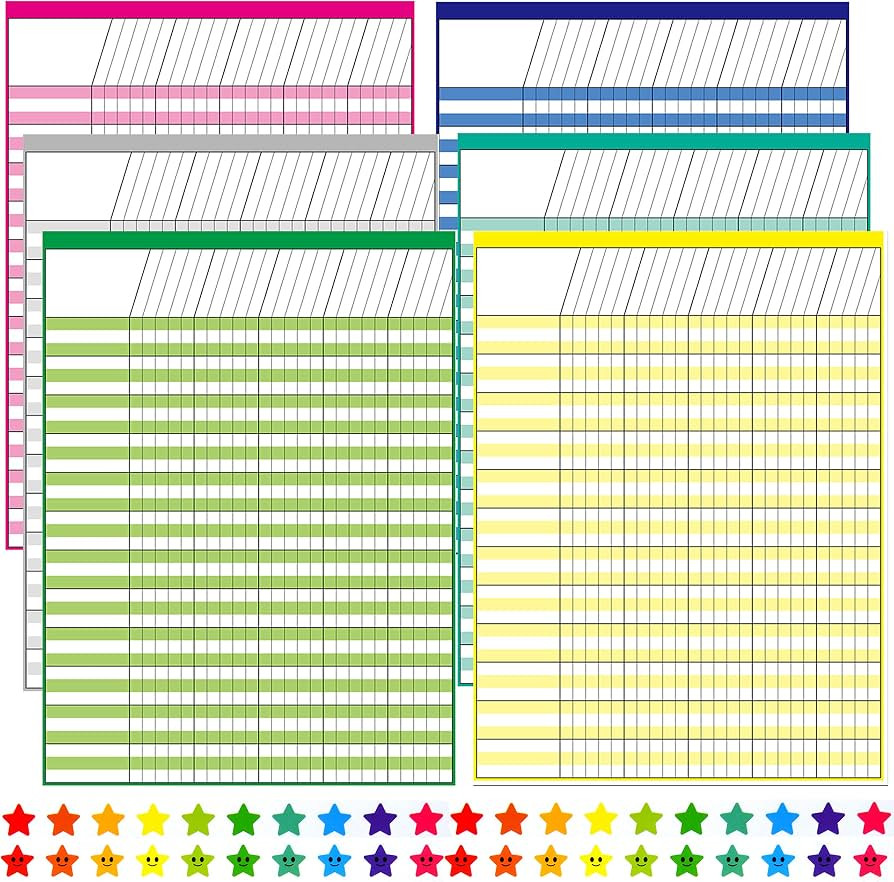 Youngever 6 Pack Multi-Color Laminated Dry Erase Incentive Chart with 120 Reward Star Stickers fo... | Amazon (US)