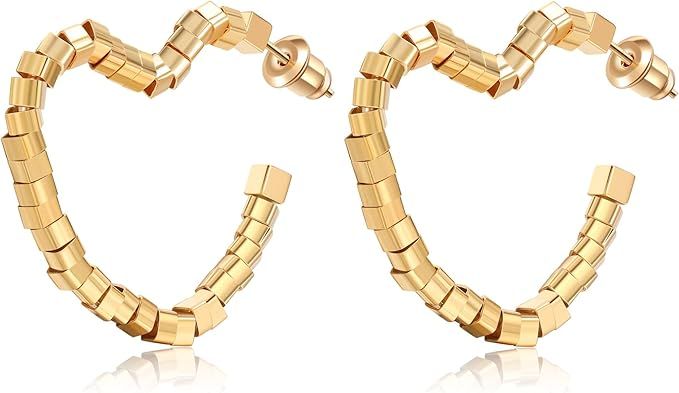 Yolorist Gold Hoop Earrings for Women,14K Gold Plated Huggie Beaded Earrings Geometric Earrings H... | Amazon (US)