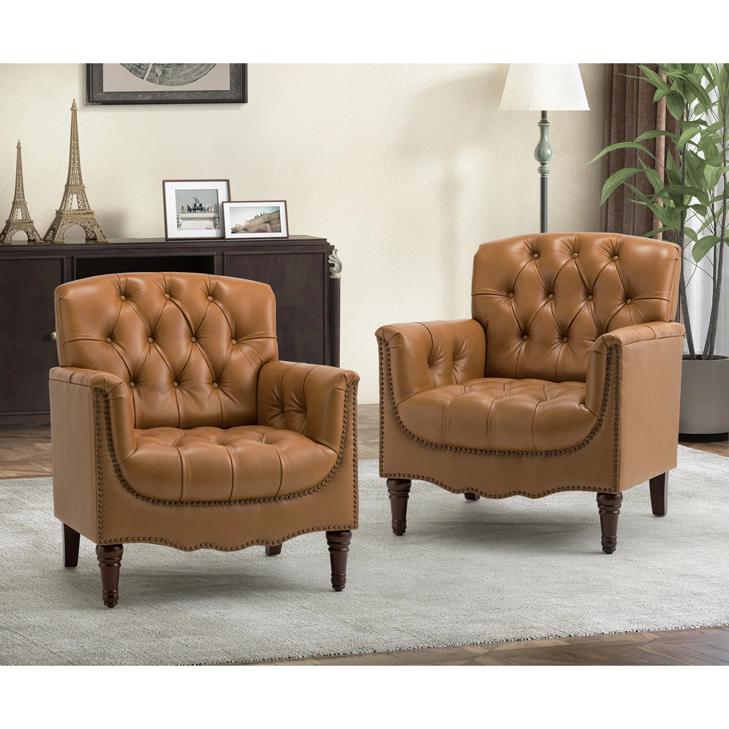 Annja 32" W Tufted Genuine Leather Armchair (Set of 2) | Wayfair North America