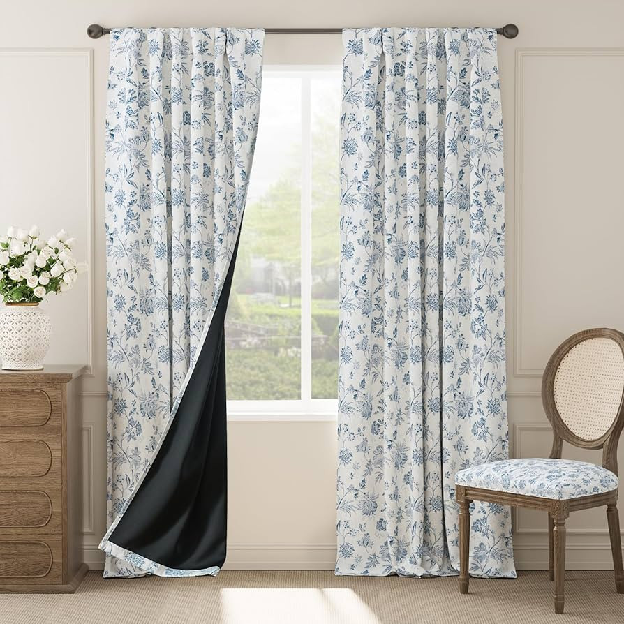 jinchan Blackout Floral Curtains for Bedroom, 96 Inches Long Curtains with Printed Flower Black O... | Amazon (US)
