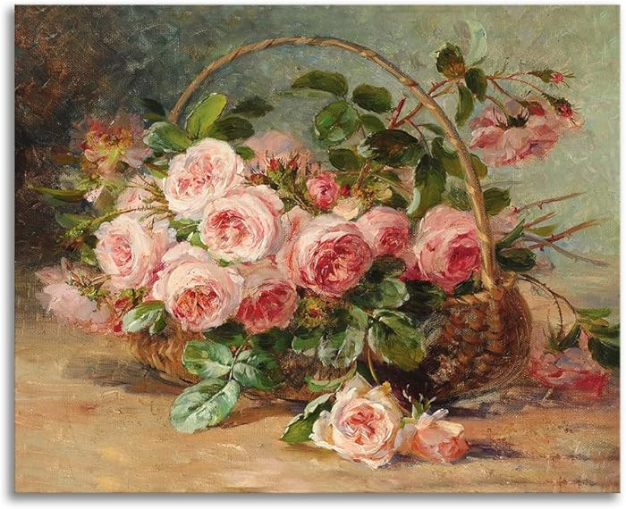 Woxfcart Pink Rose Flower Wall Art, Modern Famous Floral Painting Canvas Print, 15 x 12 inch, Bat... | Amazon (US)