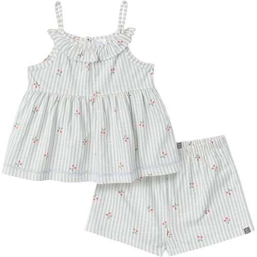 Modern Moments by Gerber Toddler Girls' Ruffle Top and Shorts Set, Light Blue Cherry Stripes, 5T | Amazon (US)