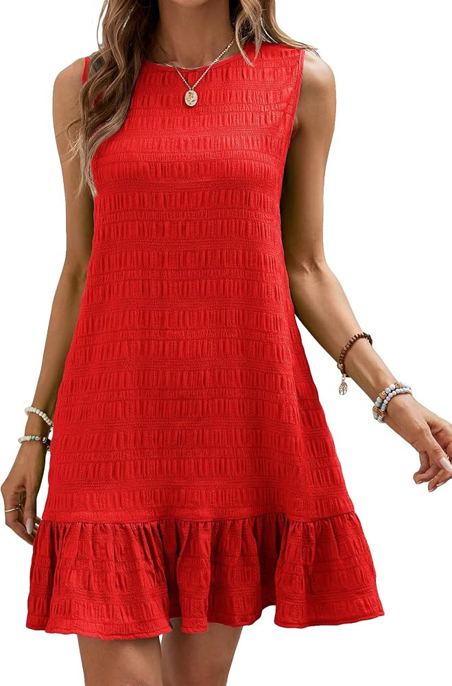 SOLY HUX Women's Ruffle Hem Sleeveless Tank Dress Round Neck Casual Smock Summer Mini Dresses | Amazon (US)