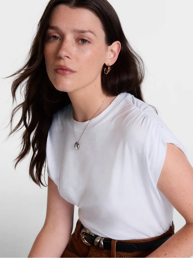 Scenario Women's and Women's Plus Shirred Shoulder Tee, Sizes XS-4X | Walmart (US)