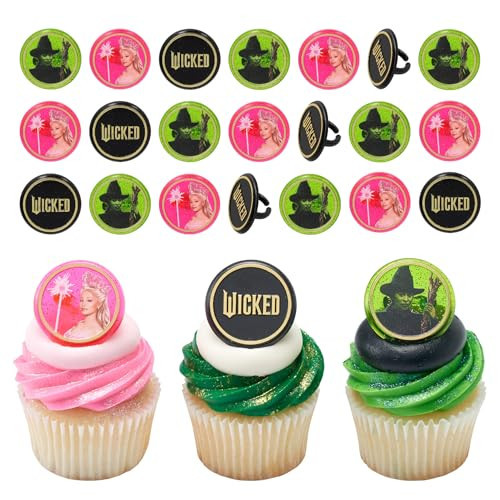 Wicked Cupcake Rings With Glinda And Elphaba, 24 Cupcake Toppers For Cakes, Birthday's, Celebrations, Food Safe Cake Decorations - 24 Pack | Amazon (US)