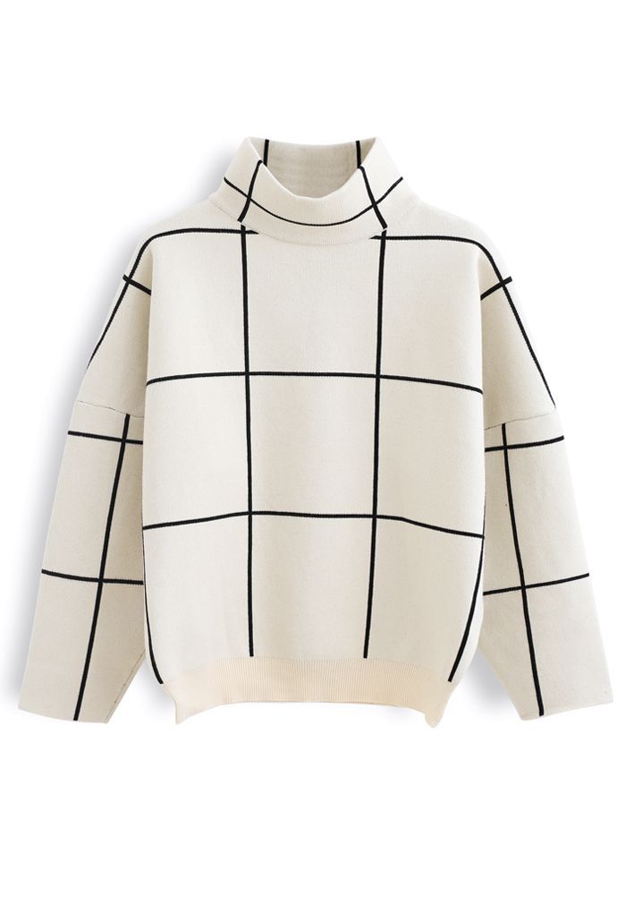 Grid Turtleneck Sweater | Chicwish