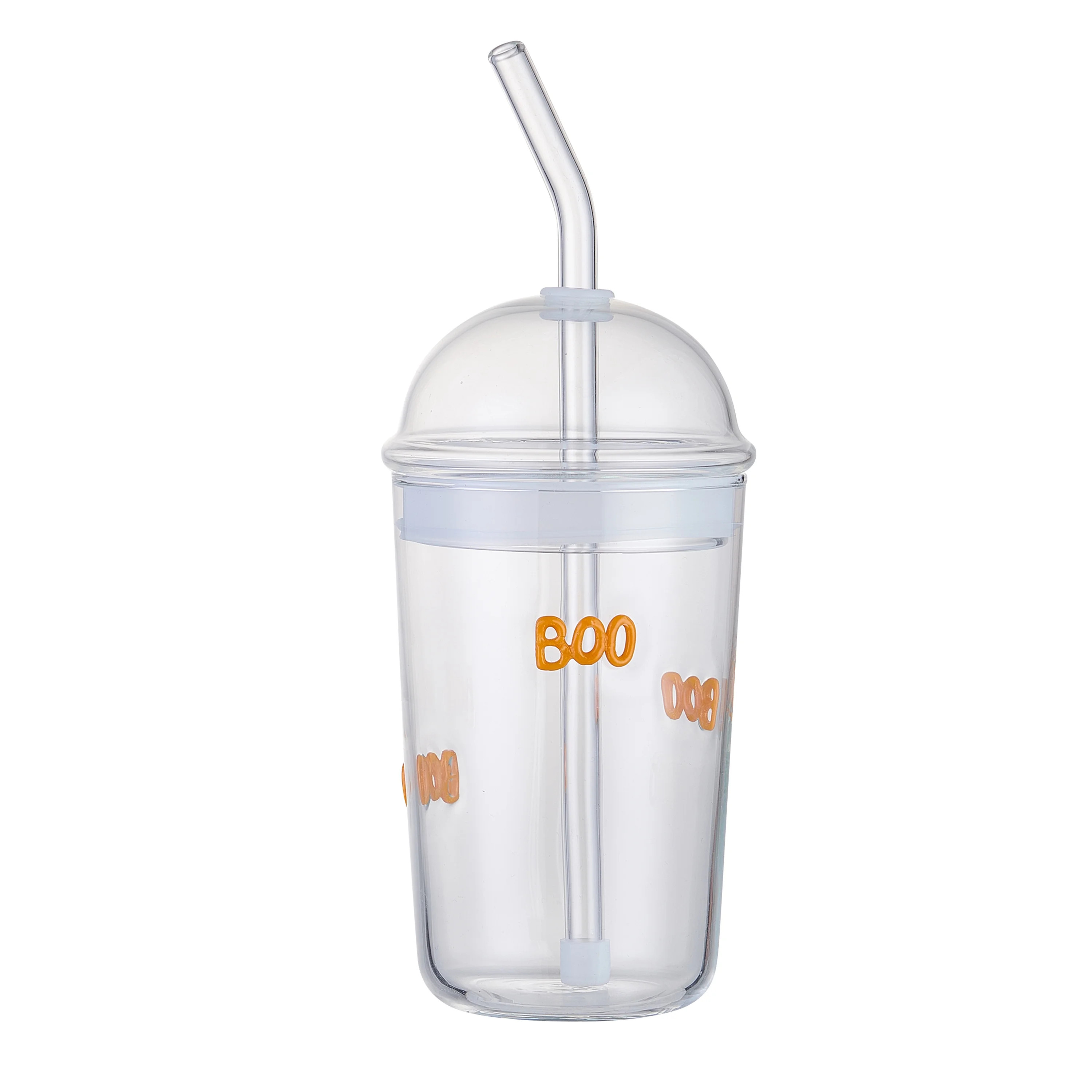 Way To Celebrate Halloween Boo Clear Glass Sipper Cup with Lid and Straw, 16 oz | Walmart (US)