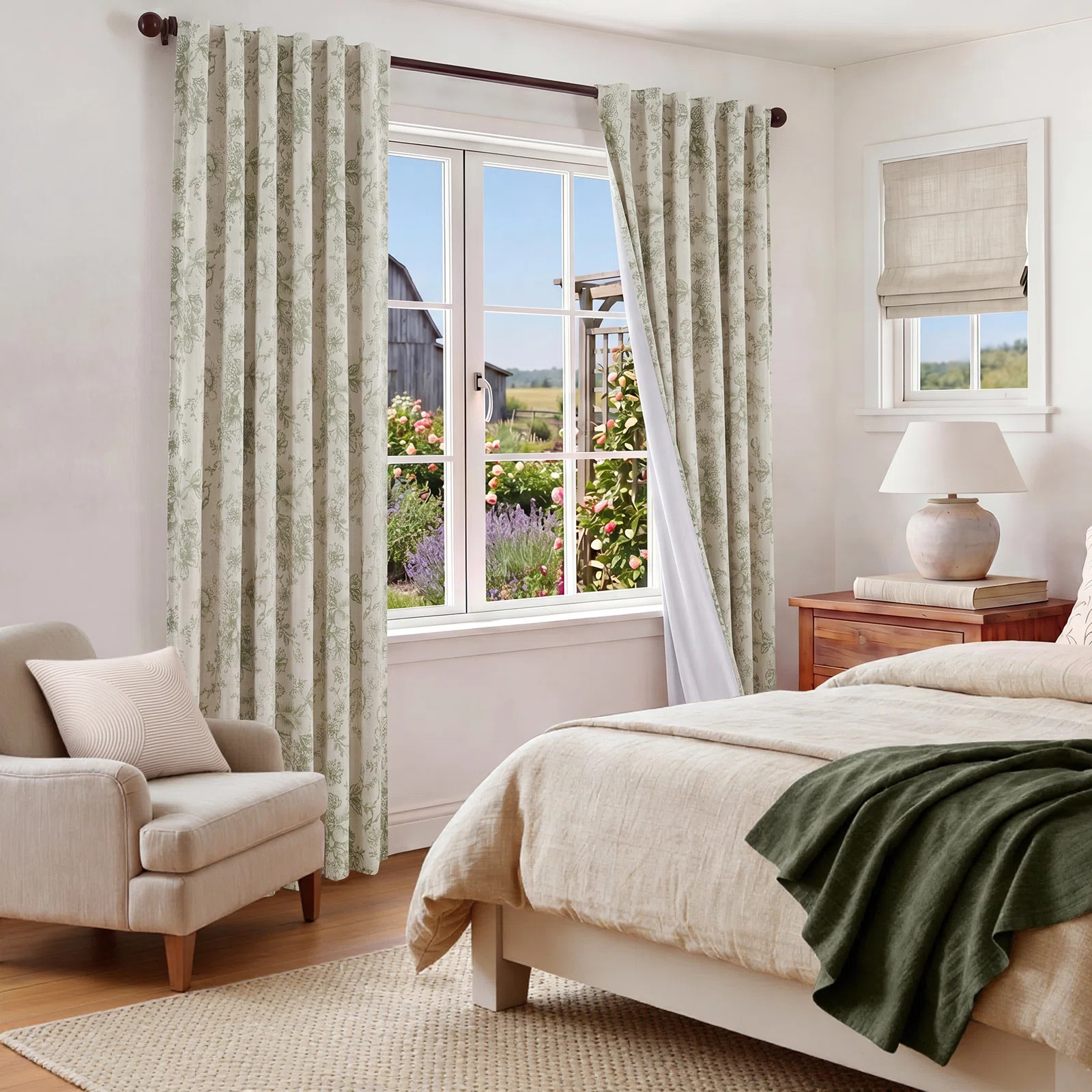 Linen Blackout Peony Flower Printed Rod Pocket Curtain Pair (Set of 2) | Wayfair North America