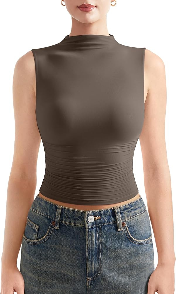 SUUKSESS Women Double Lined Going Out Trendy Crop Tops Ruched Sleeveless Shirts | Amazon (US)