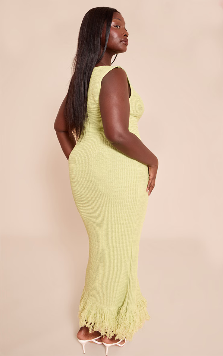 Plus Green Loop Knit Asymmetric Maxi Dress | PrettyLittleThing US