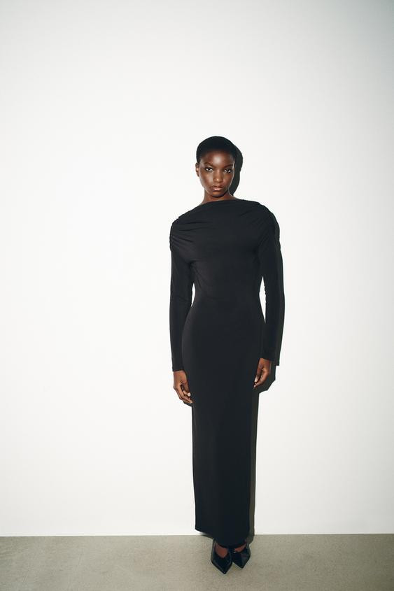 MIDI DRESS WITH DRAPED DETAIL AND JEWEL BACK | Zara UK