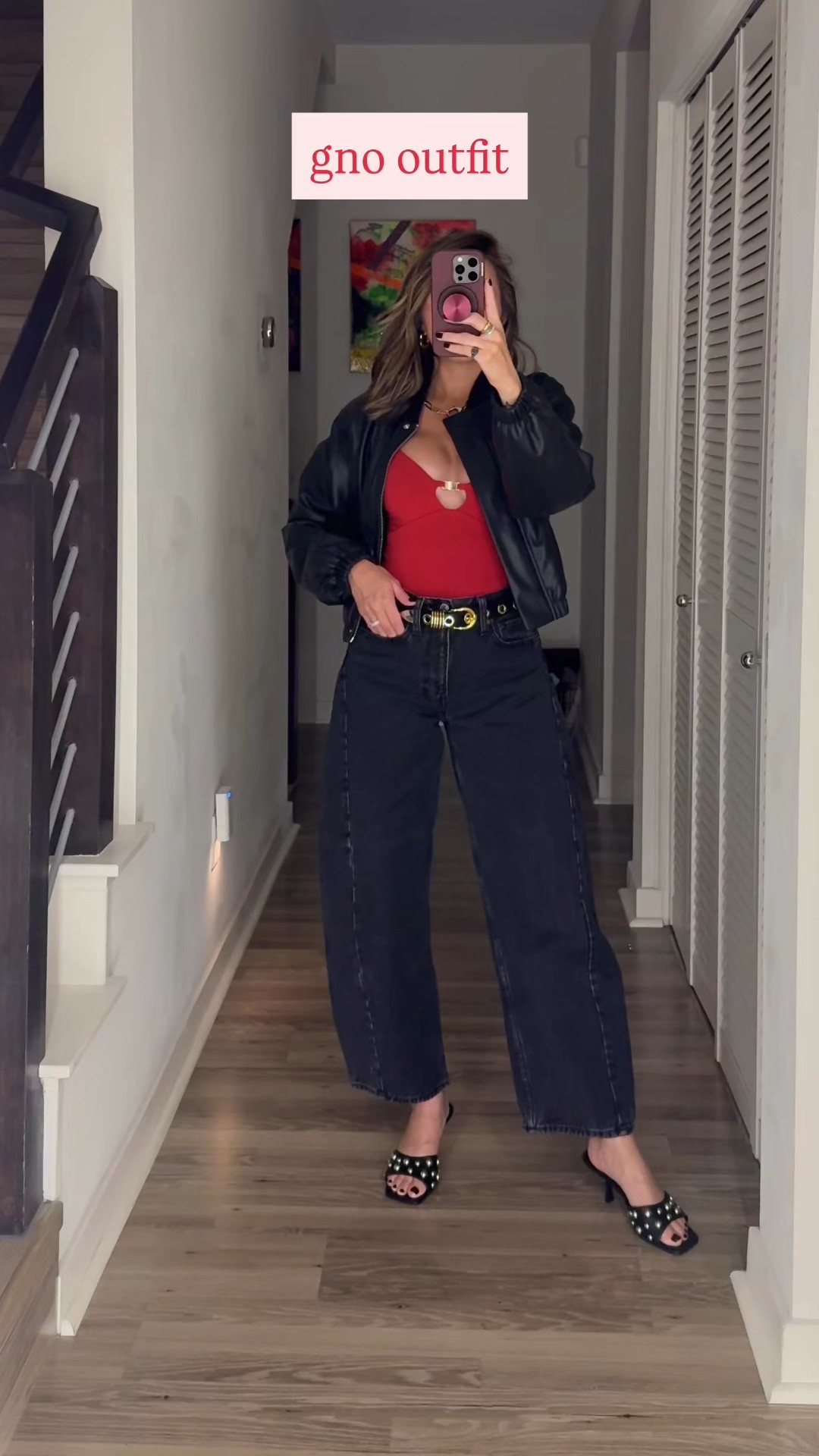 What I wore for a girls night out ♥️ This bodysuit is so flattering—I’m guilty of owning it in several colors. Barrel jeans are still hot for fall. I love an all black denim to elevate your look for nighttime. Styled with a bomber leather jacket and a statement belt. I’ve been eyeing this cool belt and it’s on sale right now. 

Girls night outfit, night out outfit, going out top, fall outfit, fall fashion, jeans, belt, kitten heels, jewelry, The Stylizt 

#LTKSaleAlert #LTKFallSale #LTKFindsUnder100