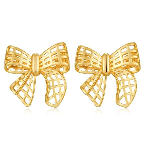 YUJIE Gold Bow Earrings for Women Statement Bow Stud Earrings | Amazon (US)