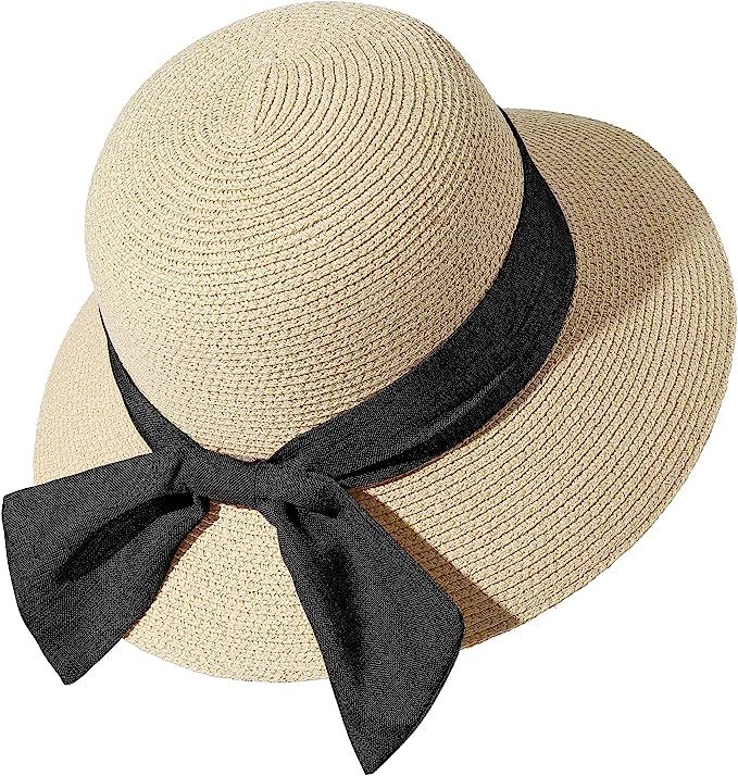 Lanzom Summer Sun Hats for Women Lady Wide Brim Straw Hat Beach Hat UPF Foldable Packable Cap for... | Amazon (US)