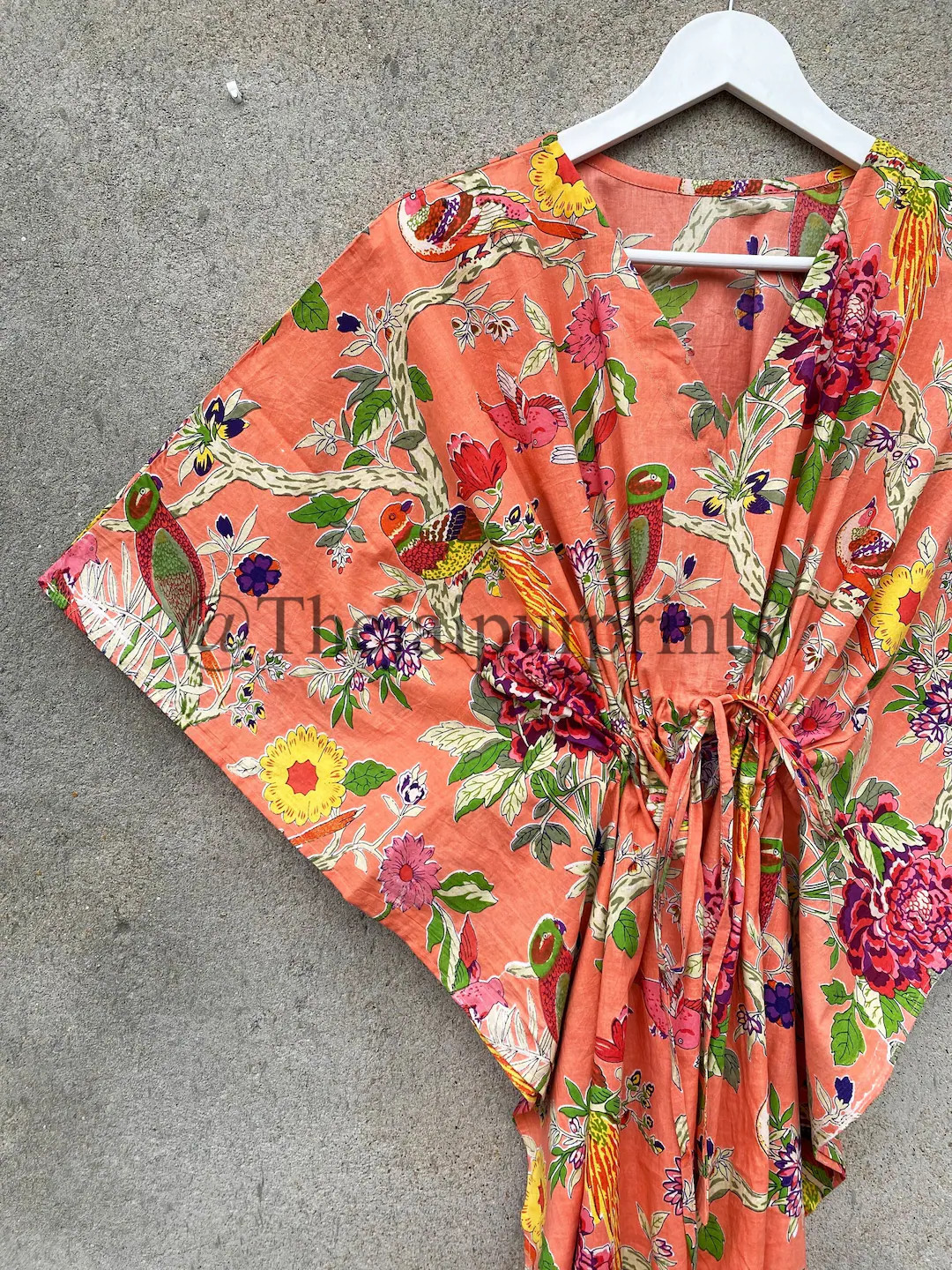 Paradise Bird Print Cotton Kaftan: Indian Maxi Dress, Beach Cover-Up | Etsy (US)