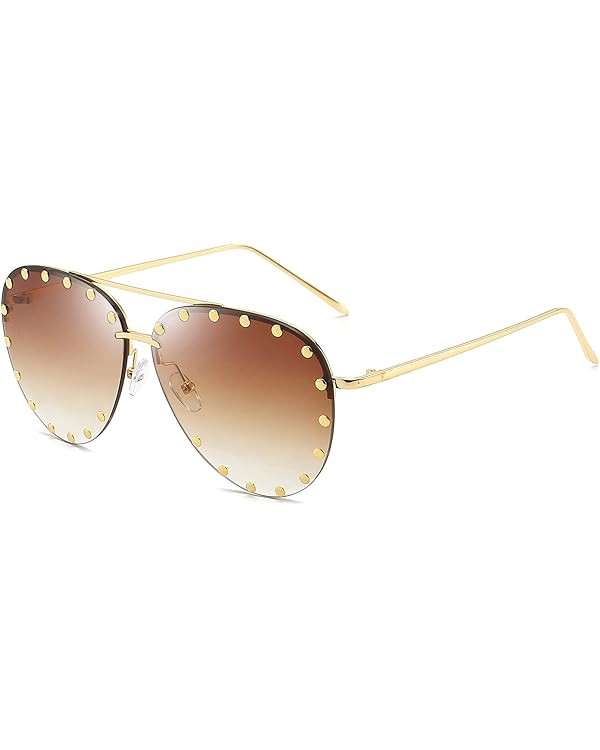 Dollger Studded Sunglasses for Women Fashion Studded Aviator Sunglasses Metal Frame UV 400 | Amazon (US)