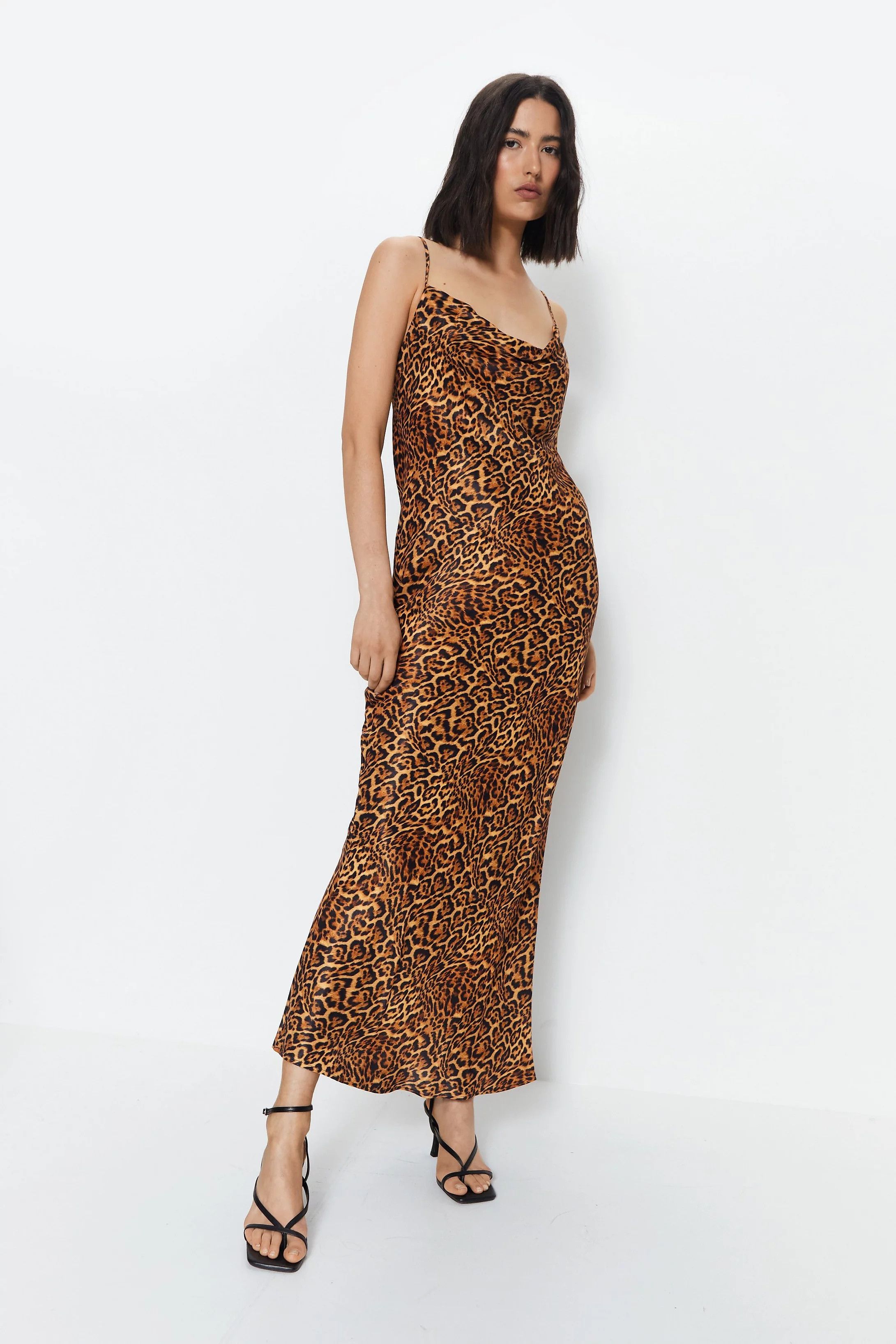 Leopard Print Cowl Slip Dress | Warehouse UK & IE
