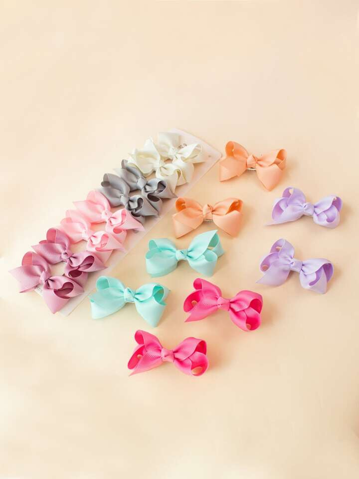 16pcs Toddler Girls Solid Bow Decor Hair Clip | SHEIN