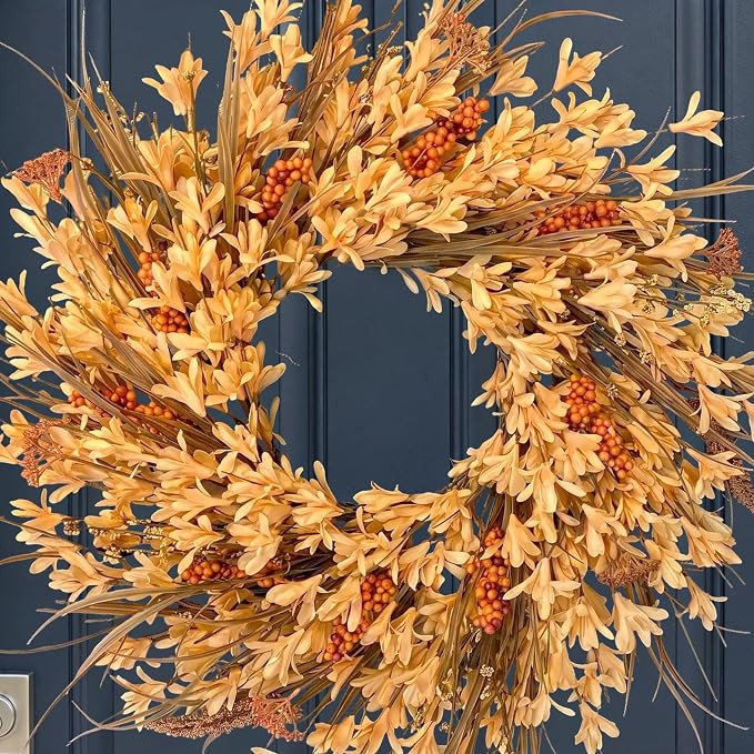 26 Inch Forsythia Fall Wreath for Front Door, Thanksgiving Harvest Decor | Amazon (US)