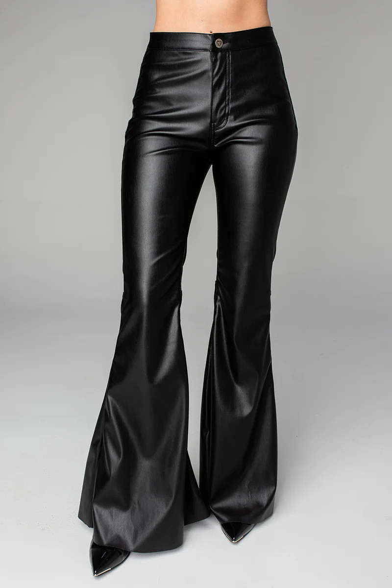 BuddyLove | Simpson High-Waisted Flare Vegan Leather Pants | Black | BuddyLove