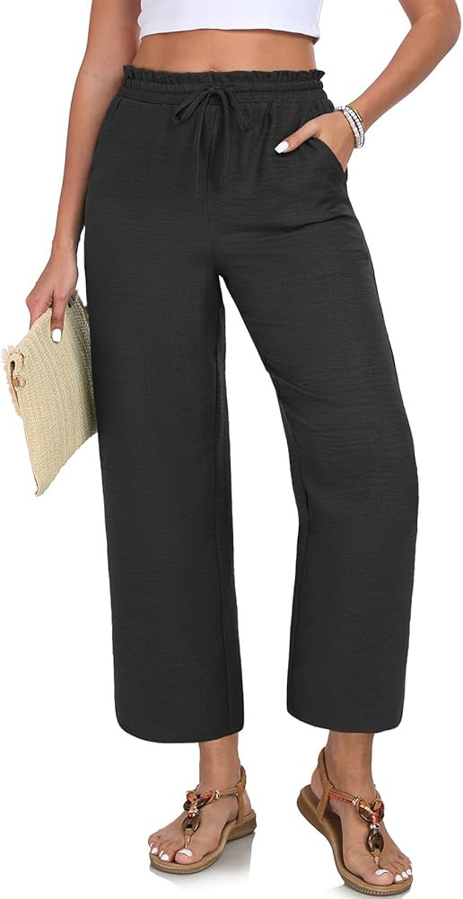 Women Casual Pants Loose High Waist Cropped Palazzo Beach Pants Summer Outfits 2025 Trendy | Amazon (US)