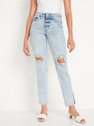High-Waisted Button-Fly O.G. Straight Ripped Side-Slit Jeans for Women | Old Navy (CA)