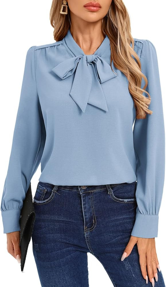 Kate Kasin Women's Bow Tie Neck Blouse 2026 Long Sleeve Work Shirt for Office Business Profession... | Amazon (US)