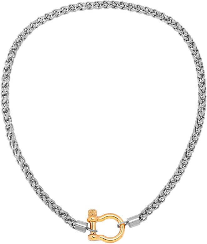 Wolentty Heavy Screw Anchor Shackle Wheat Necklace 18.5" Foxtail Chain Gift for Valentine's Day | Amazon (US)
