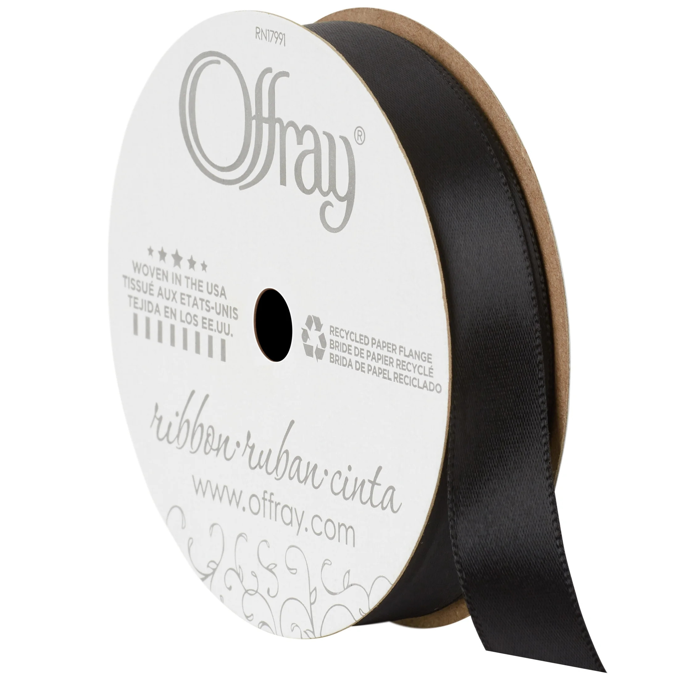 Offray Ribbon, Single Face Satin Ribbon, Black, 5/8" x 18 feet, Polyester Ribbon, 1 Each | Walmart (US)