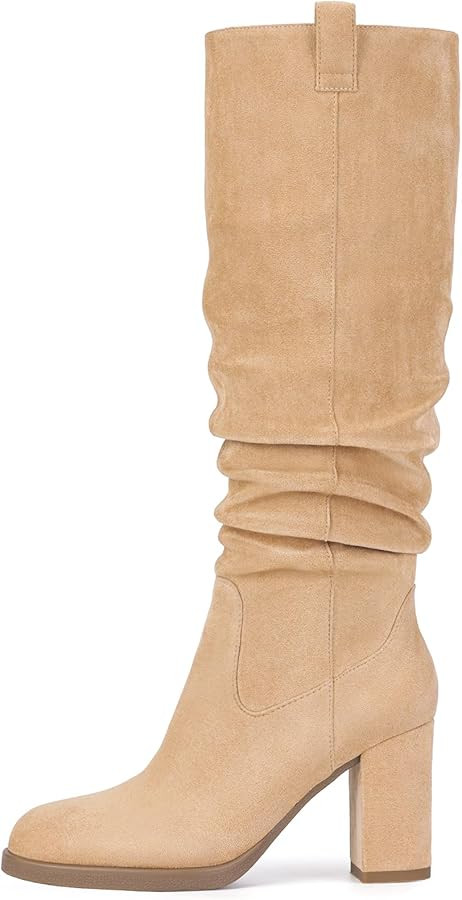 Pasuot Suede Knee High Boots for Women - Tall Chunky High Heel Dress Boot with Side Zipper, Round... | Amazon (US)