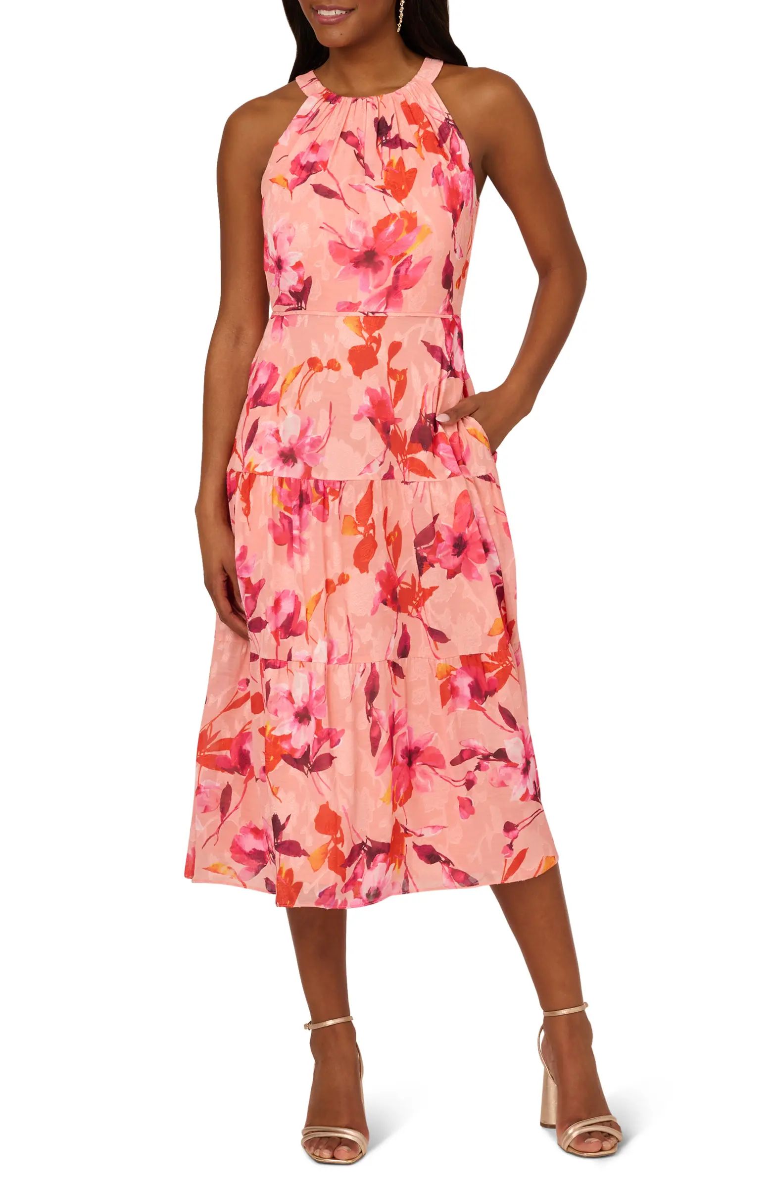 Adrianna Papell Floral Tiered Midi Dress | Nordstrom | Nordstrom