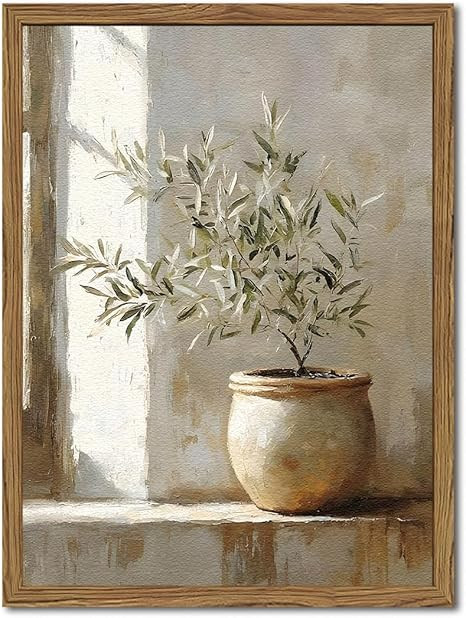 Framed Vintage Olive Tree Wall Art, 3D Textured Sandstone Botanical Pictures Wall Decor, Rustic N... | Amazon (US)